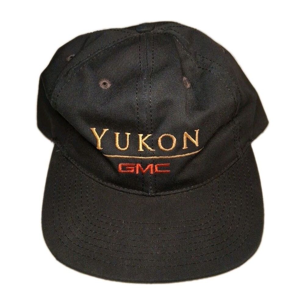 Vintage YUKON GMC Black Embroidered Snap Back USA Made HAT CAP